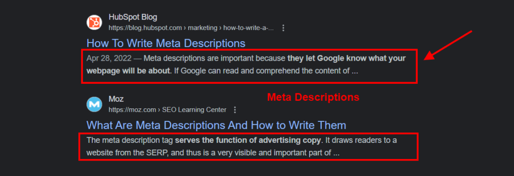 Meta Descriptions example